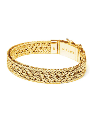Nialaya Men's Chain Bracelet Men's Gold Braided Chain Bracelet